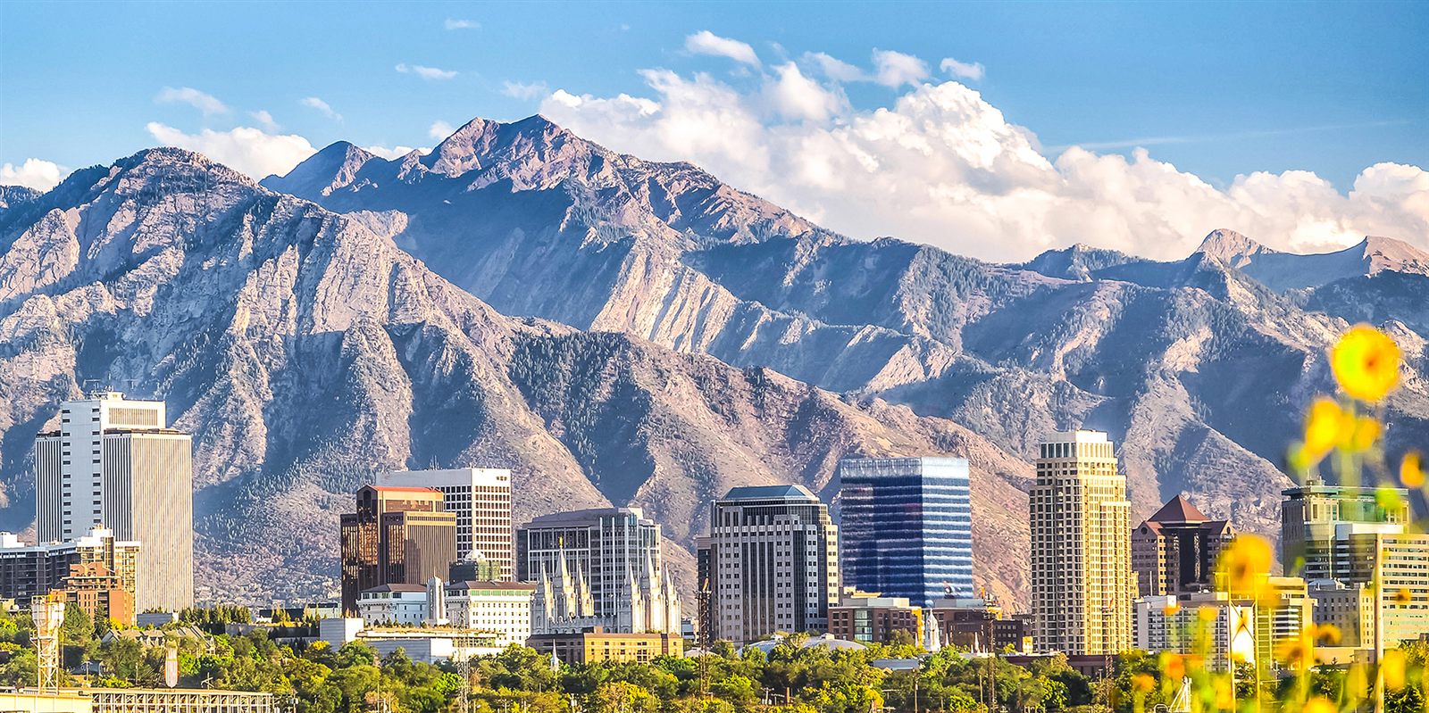 Salt Lake City skyline with the Wasatch Mountains behind